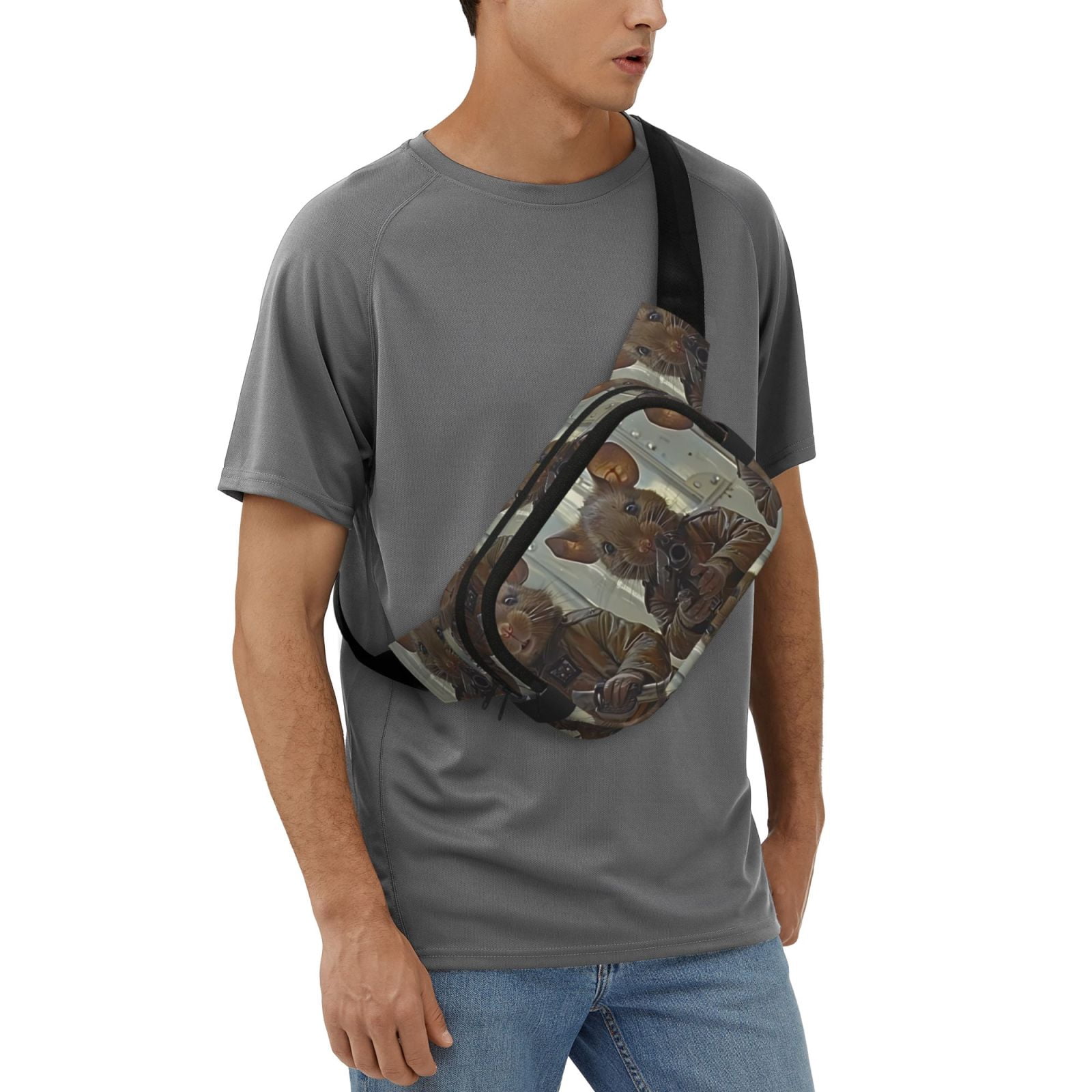 Picia Steampunk Space Mice Warriors Print Square Double-Layer Waist Bag Mini Adjustable Waist Belt Bag Exercise Running Travel Hiking