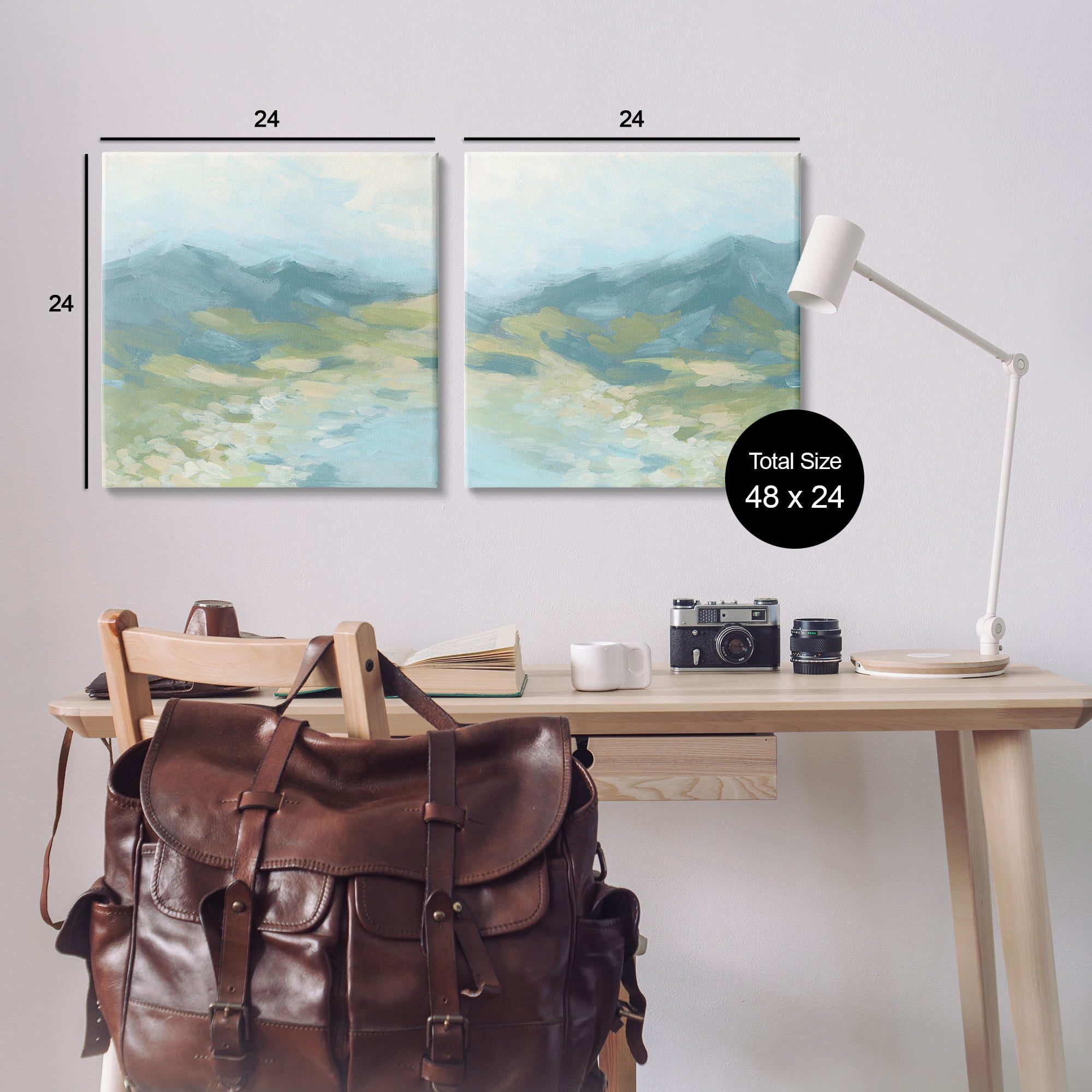 Stupell Industries Foggy Mountain Pond Landscape Painting Gallery Wrapped Canvas Art Print Wall Art, 24 x 24, Set of 2