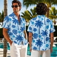thumbnail image 3 of Psesaysky Couple Matching Outfit Blue Palm Print Womens Mini Dress or Mens Button Up Shirts for Wedding Party Formal Shirts and Monstera Sundress for Couples Beach Vacation Luau Clothes, 3 of 7