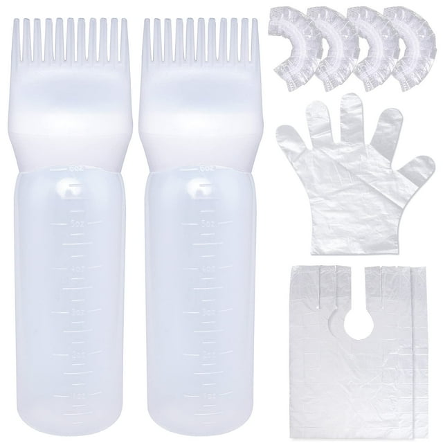 Cosywell Botella aplicadora de peine de raíz, 6 ??onzas, paquete de 2 aplicadores de tinte para el cabello, botella aplicadora de cepillo para peine de raíz de cabello, botella aplicadora de color con