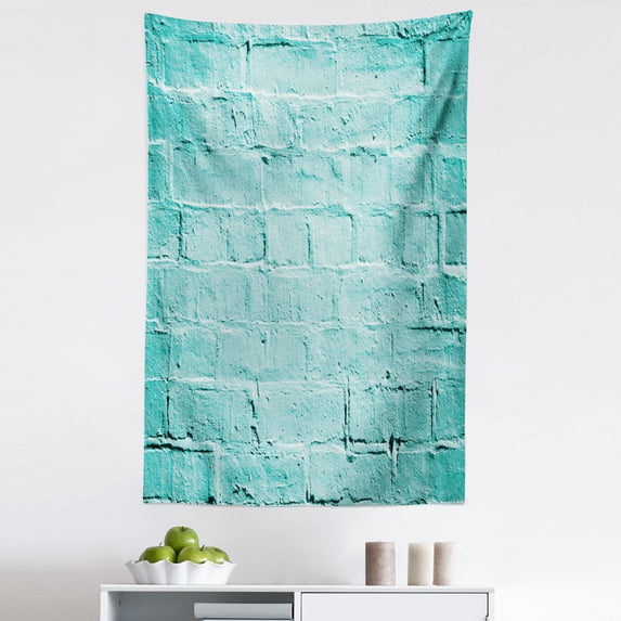 Mint Tapestry, Brick Old Wall Background in Vibrant Tones Architecture Urban Building Picture, Fabric Wall Hanging Decor for Bedroom Living Room Dorm, 5 Sizes, Turquoise, by Ambesonne