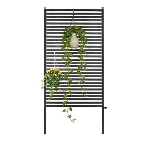 Privacy Screen Freestanding Outdoor, 72.4" H x 33.4" W Decorative Privacy Screen Panels Fence, Black-Louvered