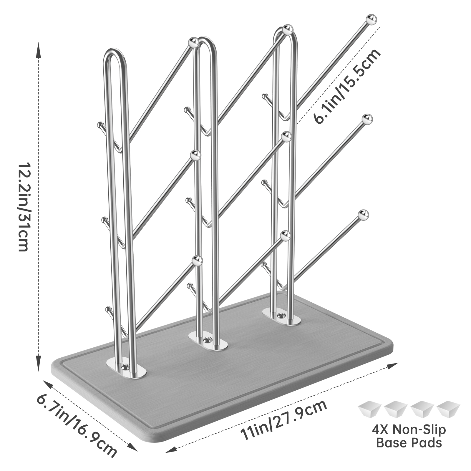 NiHome Baby Bottle Drying Rack with Diatomite Base & Stainless Steel Frame, Foldable Countertop Organizer Holds 9 Bottles, Space-Saving Stand for Water Bottles, Lids, Reusable Bags & More