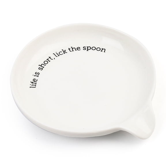 LotFancy Spoon Rest, Ceramic Spoon Holder, 5.2Inch, White (Life is short,lick the spoon)