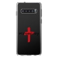 thumbnail image 1 of DistinctInk Clear Shockproof Hybrid Case for Samsung Galaxy S10+ PLUS (6.4" Screen) - TPU Bumper Acrylic Back Tempered Glass Screen Protector - #truestory - Cross - Christian - Red, 1 of 2