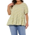 thumbnail image 2 of DARING DIVA Women's Plus Short Sleeve Crew Neck Casual Babydoll Top 1X Yellow, 2 of 5