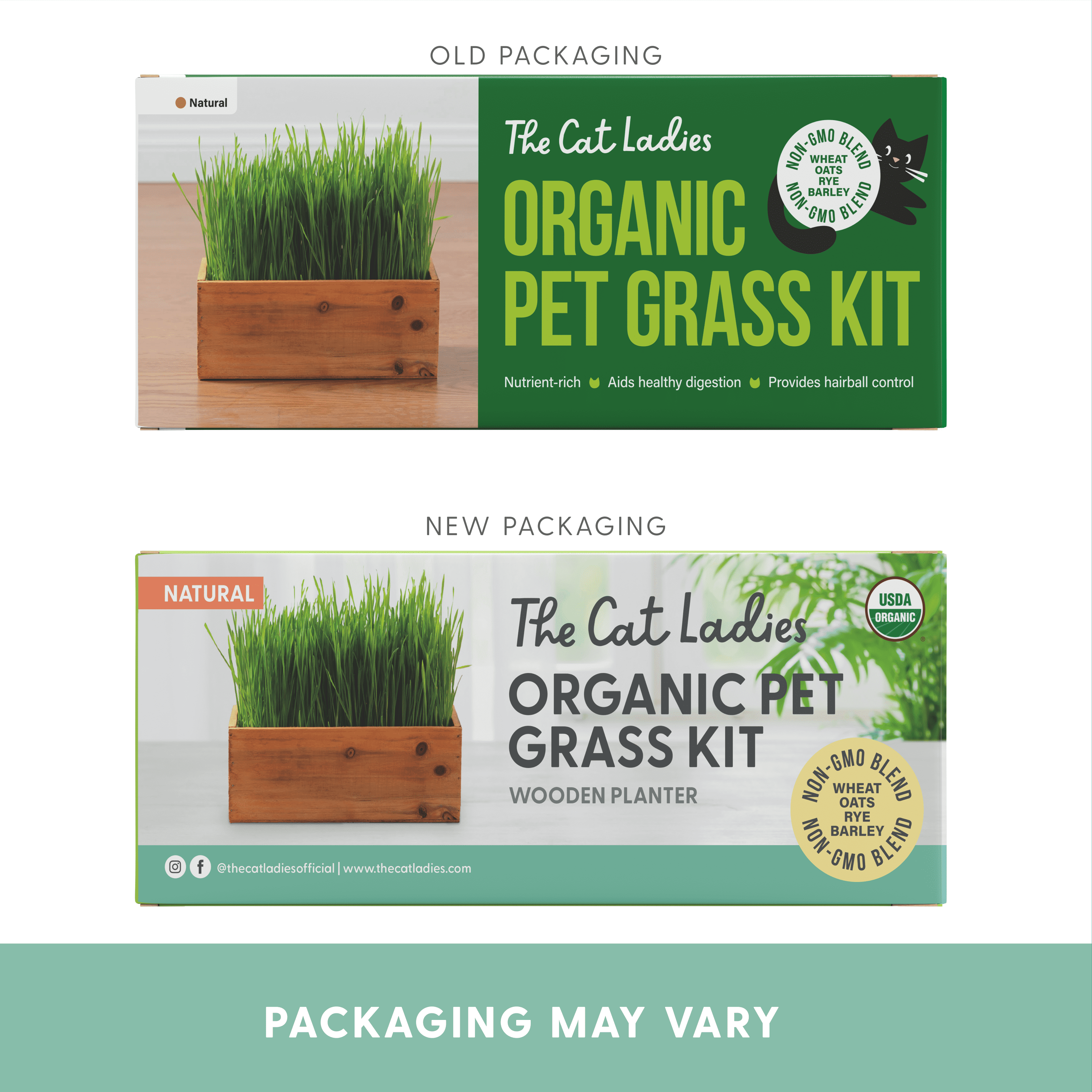 The Cat Ladies Cat Grass Kit complete with Rustic Wood Planter, Organic Seed and Soil. Easy to Grow
