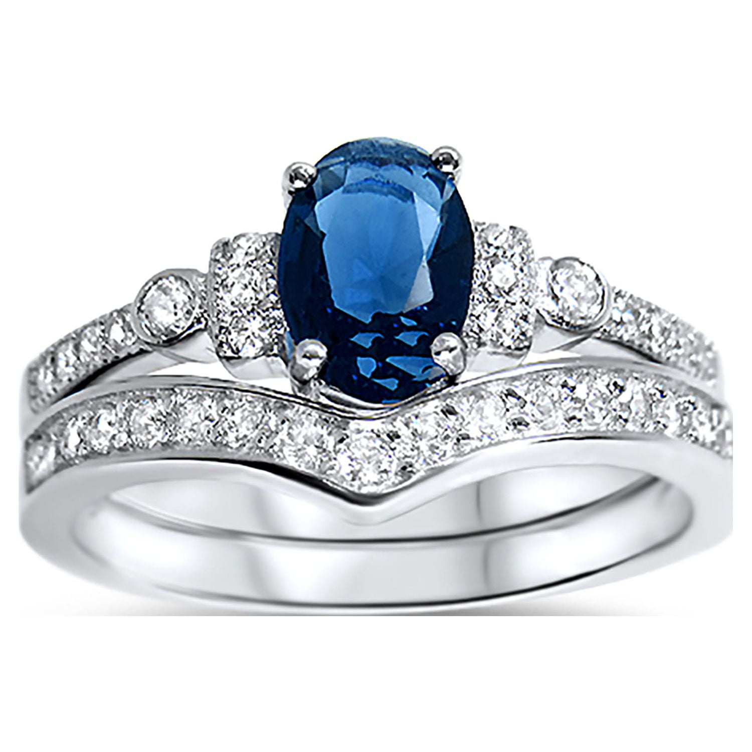 EEJ His Hers Blue & Clear Cz Wedding Ring Set Sterling Silver and Stai His Hers Blue \u0026 Clear Cz Wedding Ring Set Sterling Silver and