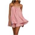 thumbnail image 2 of Uootdi Short Sets for Women Summer Strapless Striped Print Top High Waist Layered Casual Shorts Beach Vacation Matching Outfits, 2 of 6