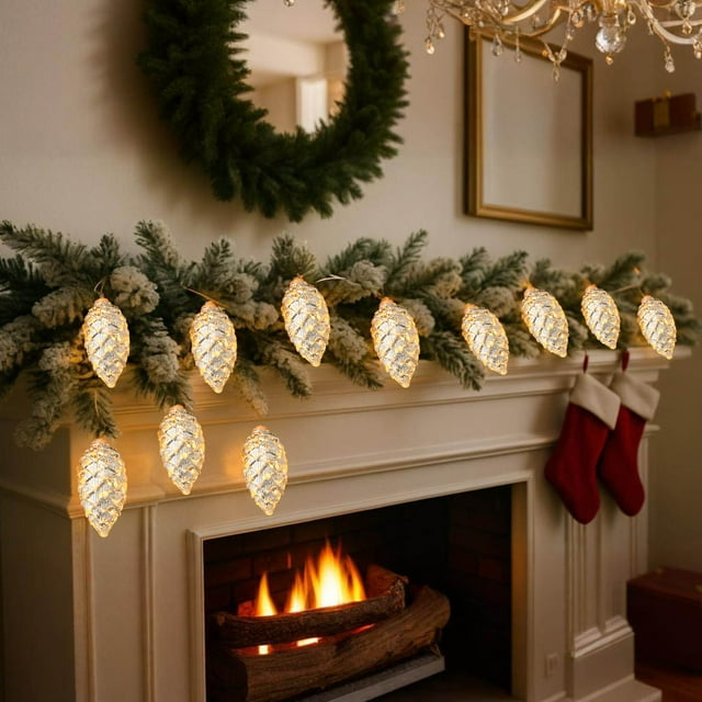 ZZkhGO Pinecone Light String, Gold Silver Christmas Pendant, 200cm Flexible Lighting for Tree Wall Decoration