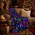 thumbnail image 3 of Neon Gothic Motifs Chains Bows, Festive Halloween Scene, Warm Flannel Blanket for Living Room and Family Room with Detailed Artwork, Art Lovers Halloween Gift, Festive Home Decor, 3 of 9