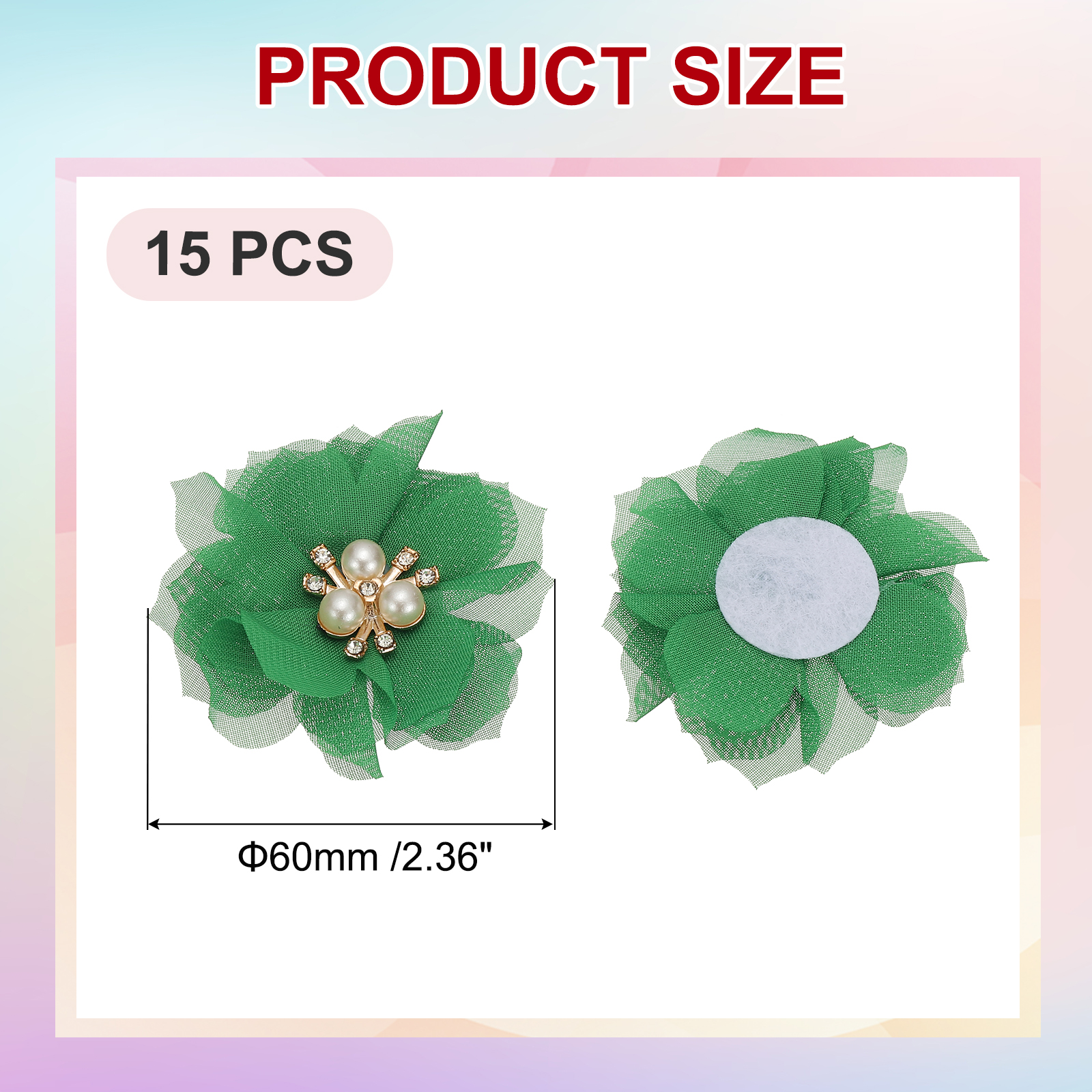 Unique Bargains Rhinestone Pearl Chiffon Flower Embellishments Green