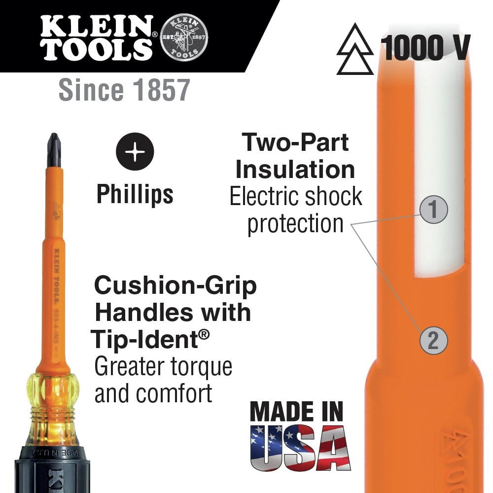 Klein Tools Screwdriver Insulated #2 Phillips 7Inch L