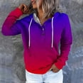thumbnail image 4 of Daznico Women's Street Style Gradually Changing Color Button Collar Pocket Drawstring Casual Sports Hoodie,Size S, 4 of 5