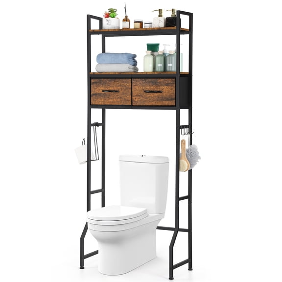 SolidPal 3-Tier Freestanding Over The Toilet Storage Cabinet with Fabric Drawers & 4 Hooks, Wooden Bathroom Space Saver Organizer