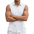thumbnail image 5 of Inglocry Mens Button Down Summer Shirts Sleeveless Cotton Linen Beach Tank Top Basic Solid Work Dress Shirt White XL, 5 of 6