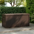 thumbnail image 4 of ZYJOYY Outdoor Storage Box, 120 Gallon Deck Box, Waterproof Resin Storage Bin for Patio Cushions, Gardening Tools, Lockable, UV Resistant, Brown, 4 of 7