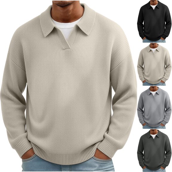 Mens Long Sleeve Knit Shirts Casual Raglan Sleeve Sweater V Neck Warm Golf Shirts Gray XL(XL)