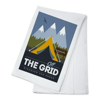 Off the Grid (Tent) - Discover the Parks - Lantern Press Artwork (100% Cotton Kitchen