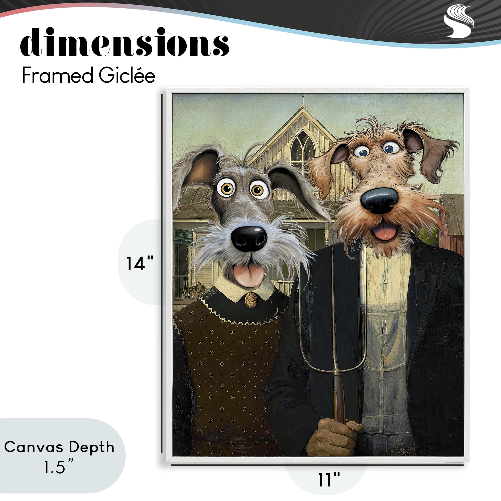 Stupell Industries American Gothic Pups White Framed Giclee Art, design by Tina LeCour