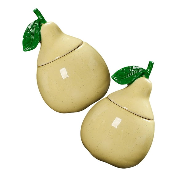 MLINS 2pcs Vintage Style Ceramic Pear Tea Canister Airtight with Lid for Coffee and Sugar Storage Creative Kitchen Jar
