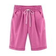 thumbnail image 4 of Rggeeun Women Shorts Summer Elastic Waist Knee Length Cotton Knit with Adjustable Tie & Side Pockets Wide Leg for Gym Relaxed Bottoms,Pink,Xxxxxl, 4 of 7