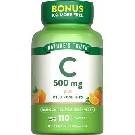 Vitamin C with Rose Hips 500 mg | 110 Tablets | Vegan, Non-GMO, Gluten Free | by Nature's Truth