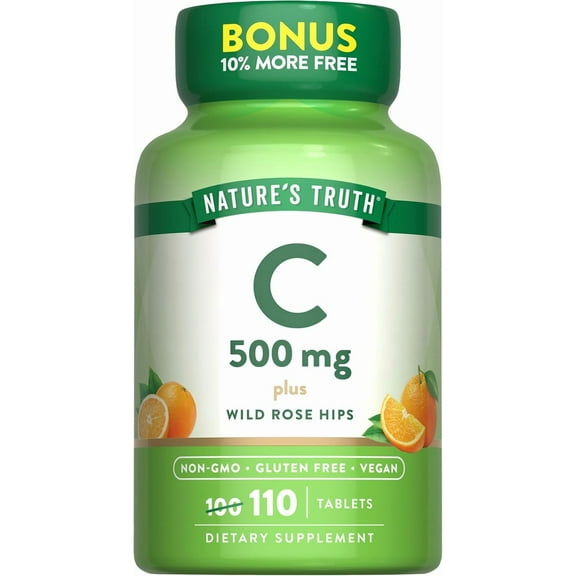 Vitamin C with Rose Hips 500 mg | 110 Tablets | Vegan, Non-GMO, Gluten Free | by Nature's Truth