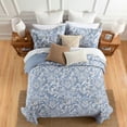 thumbnail image 7 of BCOTTON Queen Quilt Set - Luxury Blue Floral Beddings - 100% Cotton All Season Reversible Bedspread Set for King Bed- Lightweight, Soft, Pre-Washed(Blue/White), 7 of 7