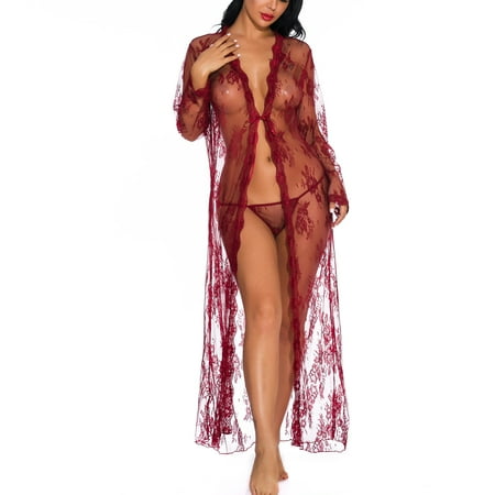 

Big Holiday Savings Ahomtoey Women Lace One-Piece Underwear Cardigan Long Nightgown See-Through Pajamas Family Gifts Great Gift for Less on Clearence