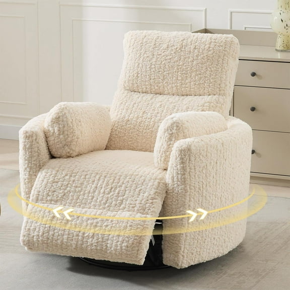 Power Swivel Glider Recliner Chair with 2 Pillows,USB & Type-C Charging Ports,Rocking Nursery Armchair for Living Room or Bedroom Beige