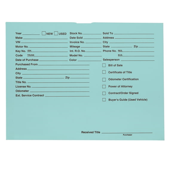 Vehicle Deal Jacket - Blue - 9 1/2"H x 11 3/4"W - Pack of 100