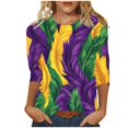 thumbnail image 2 of successthop Mardi Gras Womens Plus Size Tops 3/4 Sleeve with Crew Neck Polyester Casual Mask Printed Mardi Gras Celebrations Blouse Tops for Mardi Gras Event Purple XL, 2 of 5