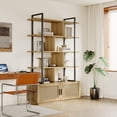 thumbnail image 4 of Yiwa Rattan Bookcase, 71.1 Inch Tall 5-Tier Shelf with Storage Door and Open Display Shelves, Modern Metal Frame Bookshelf for Living Room, 4 of 7
