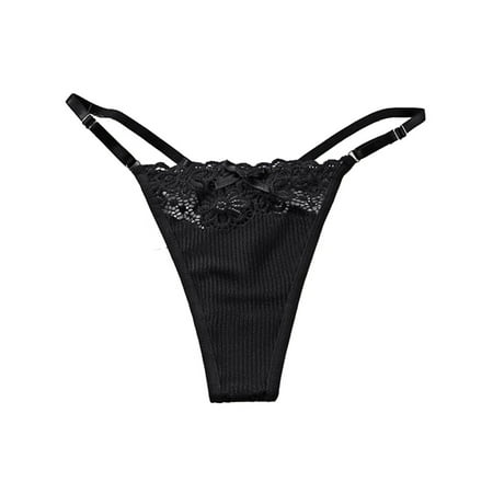BUYISI Womens Lace T-Pants Temptation Sexy Panties Breathable Cotton Low-Waist Thong Black S