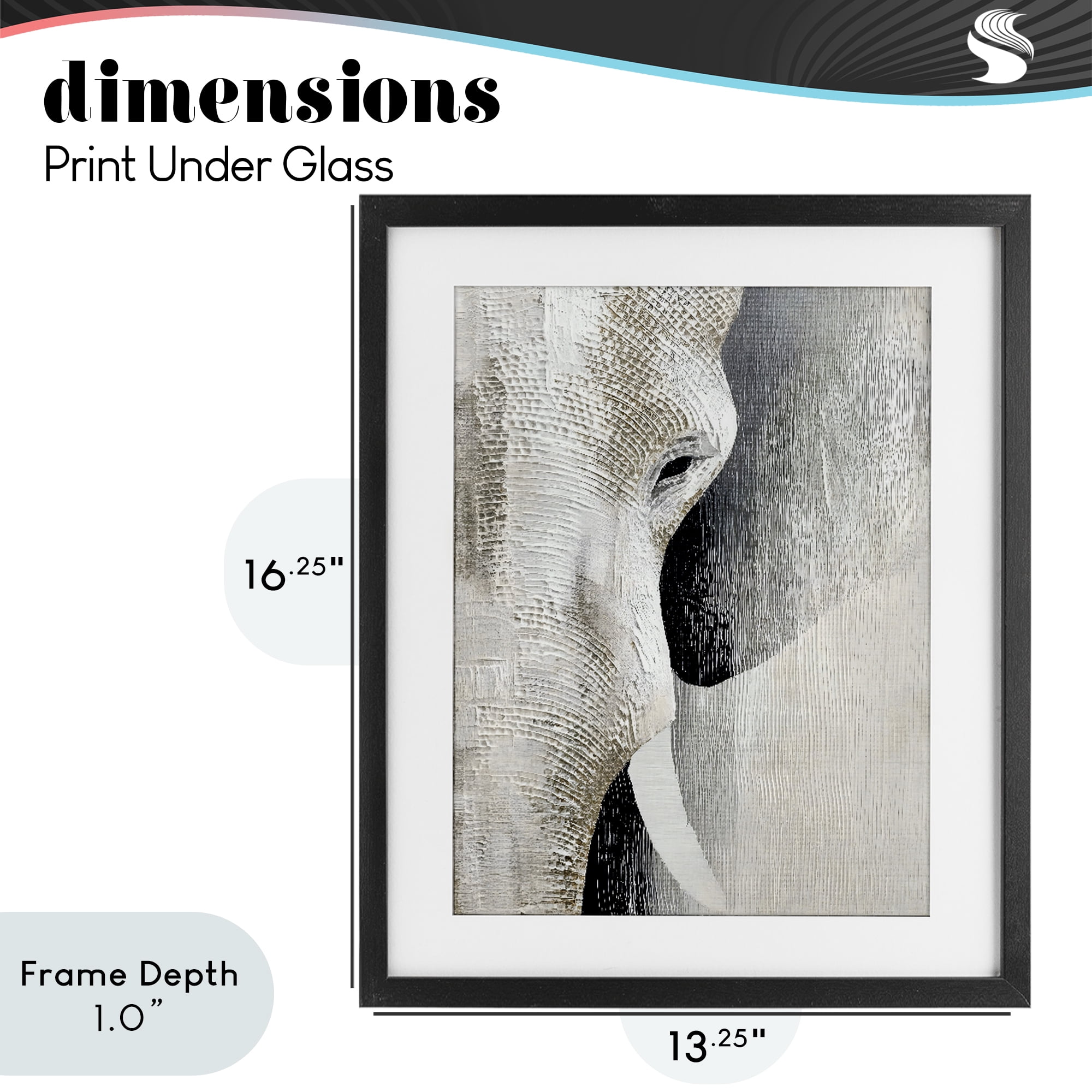 Stupell Industries Faux Textured Elephant Black Framed Print Under Glass, design by LSR Design Studio