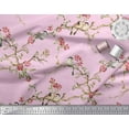 thumbnail image 2 of Soimoi Pink Poly Georgette Fabric Floral & Franklin Gull Bird Printed Fabric 1 Yard 52 Inch Wide, 2 of 5