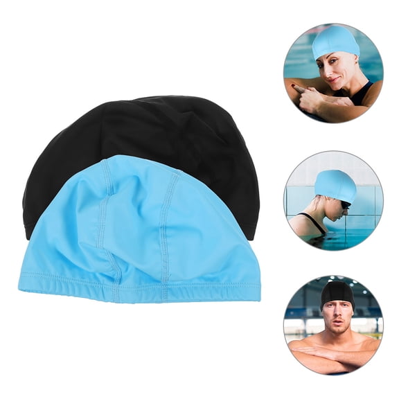 OUNONA Non- Swim Cap for Hair , PU Cloth Material, Unisex, Assorted Colors, 2 Pieces
