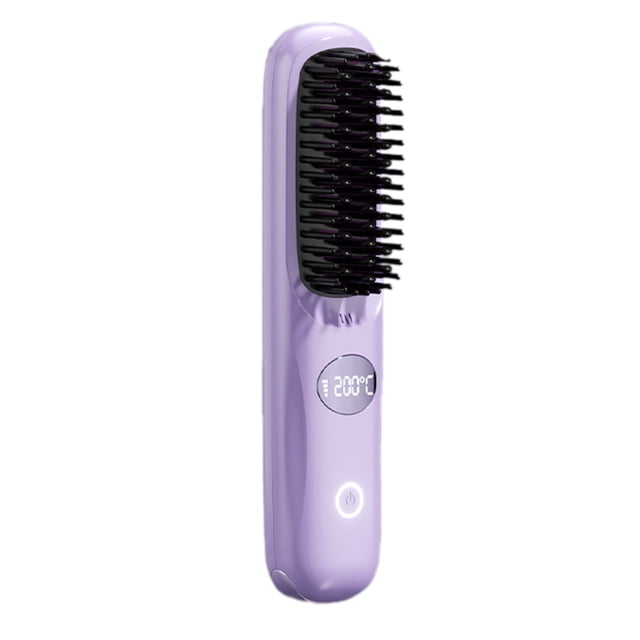 Plancha de pelo portátil sin cables con cepillo, carga USB, iones negativos, púas recubiertas de cerámica, ligera, para mujeres, peinado de viaje, apta para todo tipo de cabello