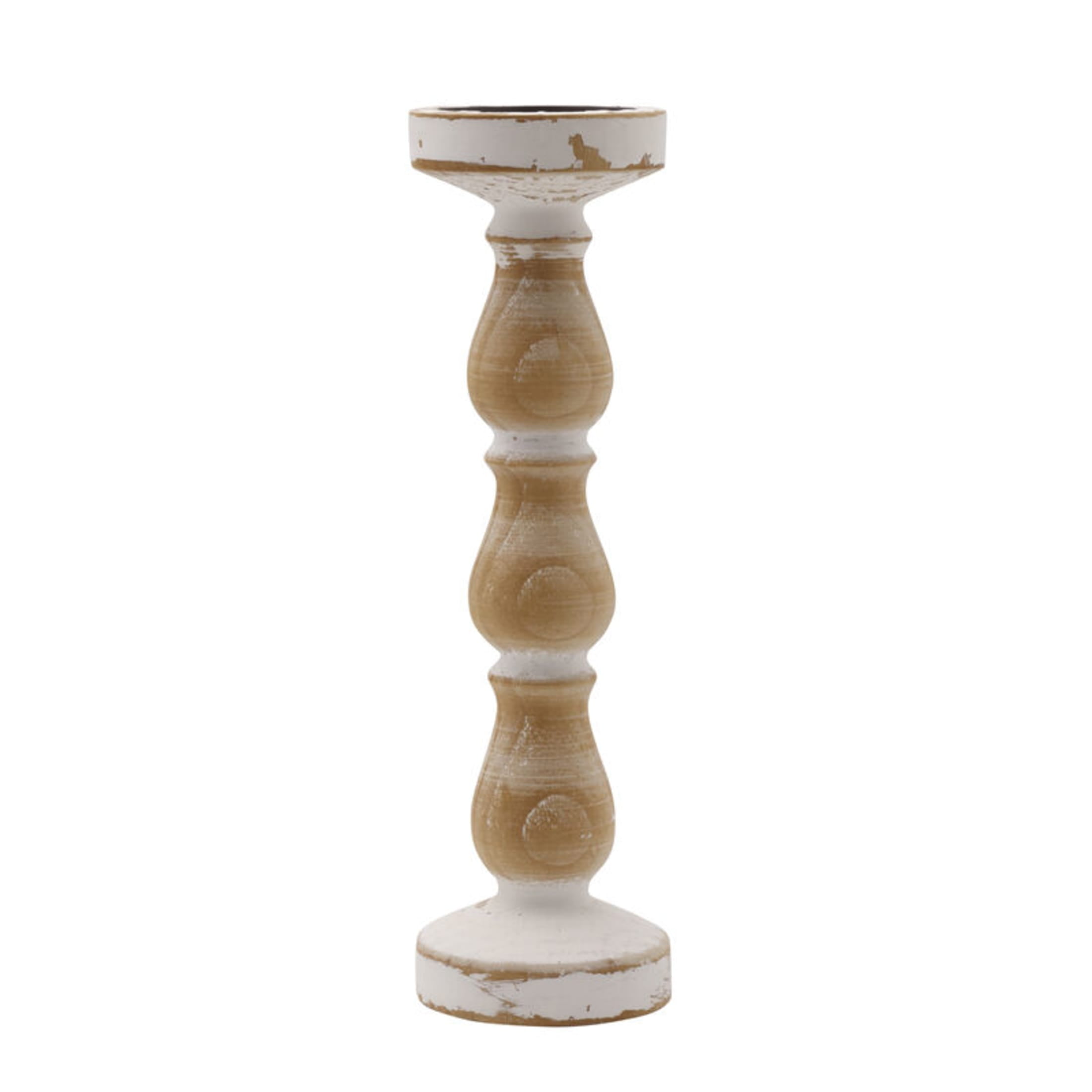Elements 14 inch Wood Candleholder, White