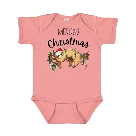 

Inktastic Merry Christmas Cute Sloth with Santa Hat and Lights Gift Baby Boy or Baby Girl Bodysuit