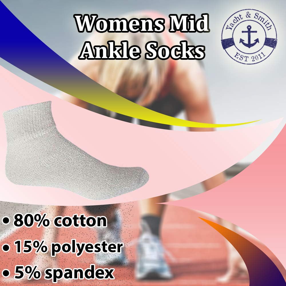 Yacht & Smith Wholesale Bulk Womens Mid Ankle Socks, Cotton Sport Athletic Socks - Size 9-18
