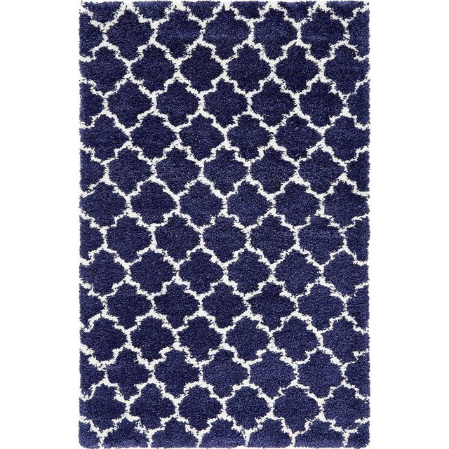 Unique Loom Rabat Shag Geometric Design Rug 5' x 8' Rectangle Navy Blue/Ivory