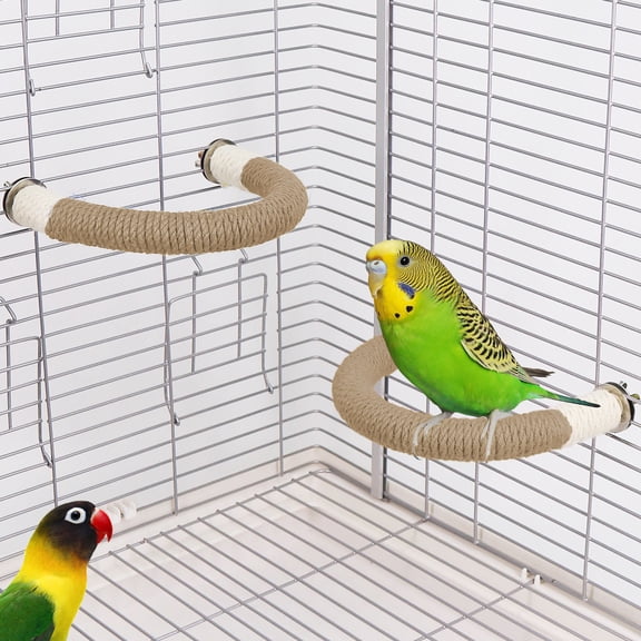 Natural Sisal Rope Curved Parrot Perch, Bird Cage Stand Perch, Claw Beak Grinding Bird Perch for Budgies Cockatiels Conures Lovebirds Parakeets, Essential Bird Cage Accessories for Small Medium Birds