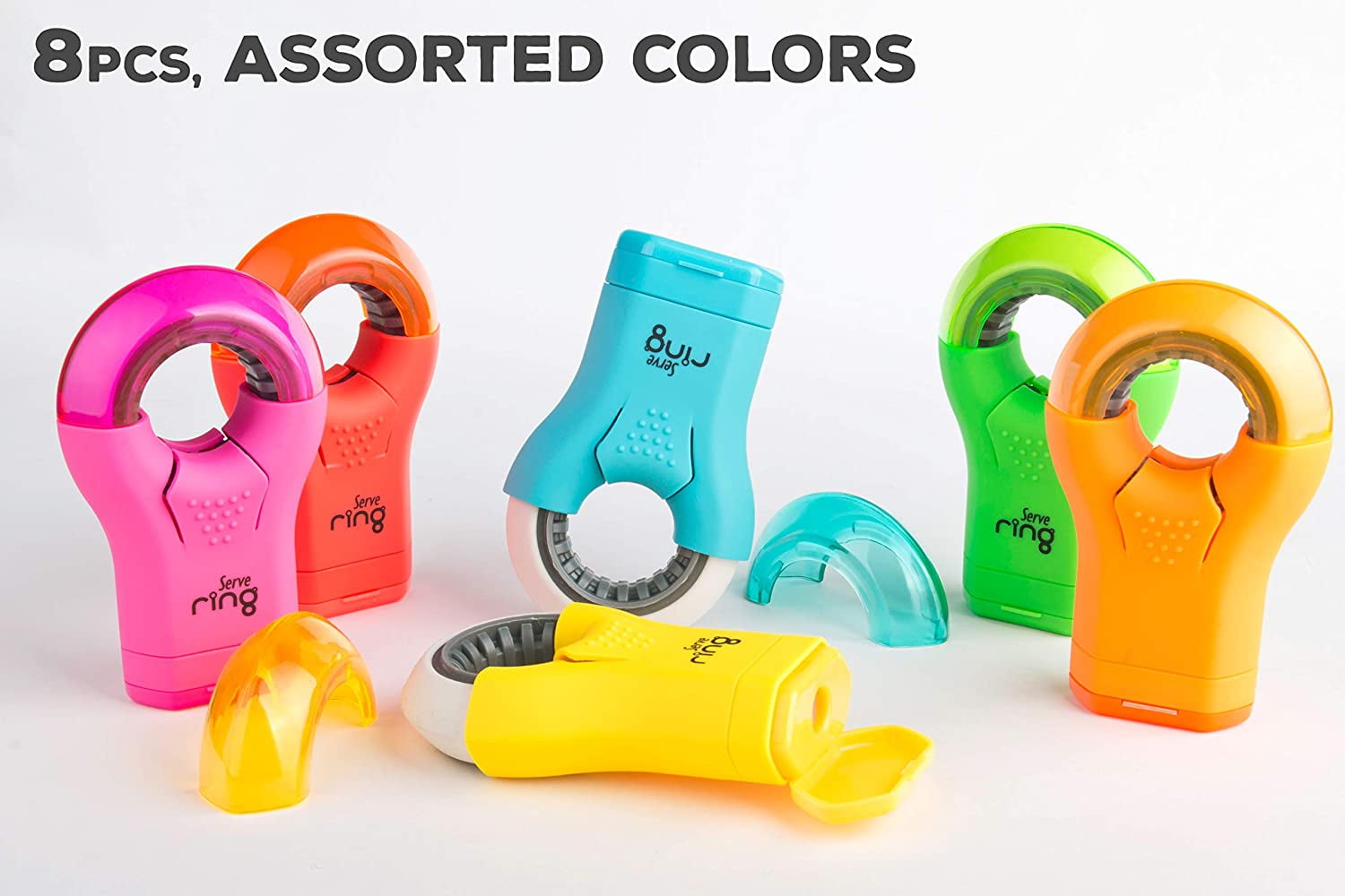 Serve Ring Eraser and Sharpener Combo, 8-Piece Assorted Colors