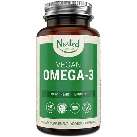 Nested Naturals Vegan Omega 3 & 6 DHA Supplement Supports Heart, Brain, Joint Health