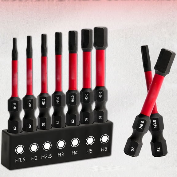 Impact Allen Wrench Drill Bit Set 7pcs (Metric), 1/4" Hex-Shank S2 Steel Hex Bits, CNC Machined Tips with Magnetism, 2" Long for Automotive Home DIY