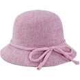 thumbnail image 3 of CoCopeaunts Knit Bucket Hat Women Solid Color Crochet Bowler Hats with Bowknot Lacing Strap Charming Winter Basin Hat for Girl, 3 of 8