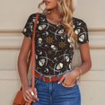 thumbnail image 6 of KLL Women 's Crew Neck Bodysuit Jumpsuits Pirate Skulls Print Short onesies Stretch T Shirts, 6 of 7