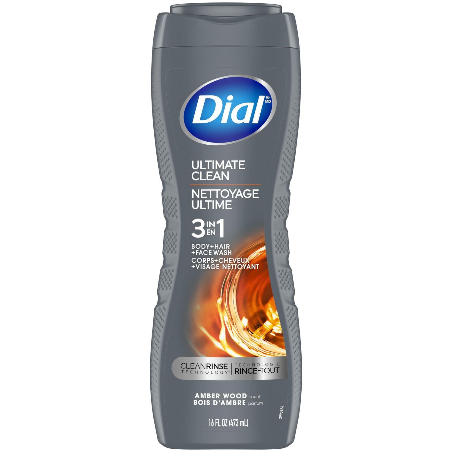 Dial Men 3in1, Body, Wash, Hair Wash, Face Wash, Amber Wood Scent, 473ml, Dermatologist Tested, Free from Silicones, Parabens, Phthalates, 1 Bottle, 473mL